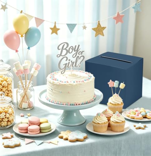 SietDESEO Navy Blue Card Box with Slot Money Gift Card Box Holder for Party Wedding Reception Birthday Graduation Bridal Shower Baby Shower Diaper Raffle Box - color: Navy Blue Card Box, size: 7.8 X 7.8 X 7.8 INCH
