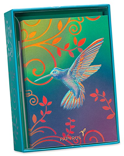Papyrus Blank Cards with Envelopes, Hummingbird (12-Count) - color: blue, teal, purple, gold