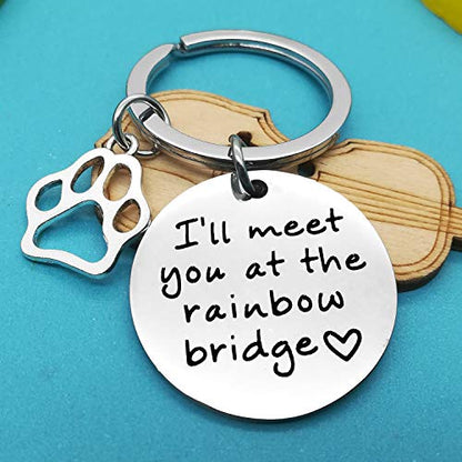 Xiahuyu Pet Memorial Keychain Gift I'll Meet You at The Rainbow Bridge Keychain Pet Loss Gifts Sympathy Gift for Dog Lovers Remembrance Gifts for Pet Owner
