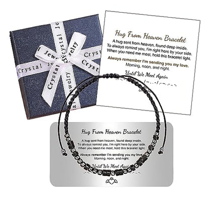 Hug from Heaven Morse Code Bracelet - Until We Meet Again, Black Hematite Beads for Men and Women - color: Hug from Heaven(Black Stainless)