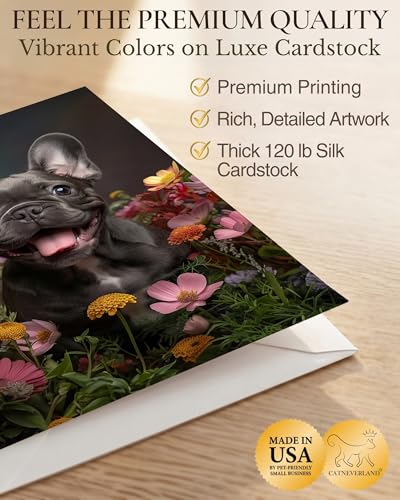 French Bulldog Puppy with Flowers All Occasions Greeting Card - Dog with Flowers from Unique Dogs Party Delights Collection - Large 5x7 Inch - Blank Inside with A7 Invitation Style White Envelope - color: French Bulldog Puppy with Flowers