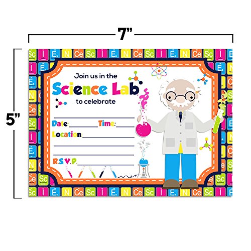 Amanda Creation Science Lab Themed Birthday Party Fill in Invitations set of 20 with envelopes - style: Science Lab