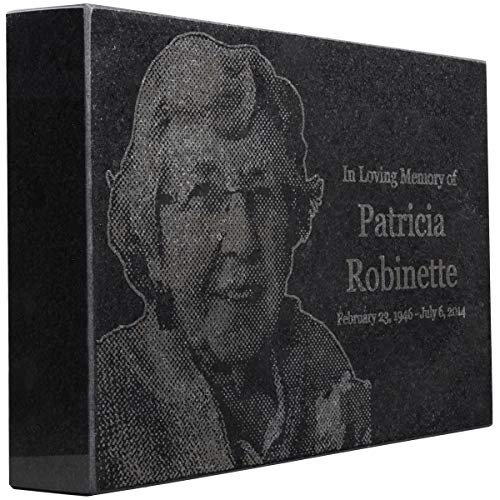 Black Granite Memorial Headstone for Lost Loved Ones, Dogs, Cats, and Family Pets. " Great for Your Garden, Tree Dedication, or in a Cemetery. Includes your personal photo and text. (12 x 8 x 2") | Includes photo and text for lost loved ones, dogs, cats,