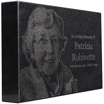 Black Granite Memorial Headstone for Lost Loved Ones, Dogs, Cats, and Family Pets. " Great for Your Garden, Tree Dedication, or in a Cemetery. Includes your personal photo and text. (12 x 8 x 2") | Includes photo and text for lost loved ones, dogs, cats,