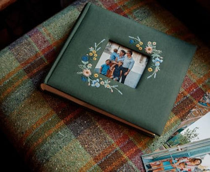 RIFLE PAPER CO. Wildwood Embroidered Heirloom Photo Album w/Photo Window | 8.88" L x 10" W x 2" H, 50 Pages, Fits 2 4 x 6 Photos per Page in Photo Sleeves (Holds 200), Floral-Embroidered Cloth Cover