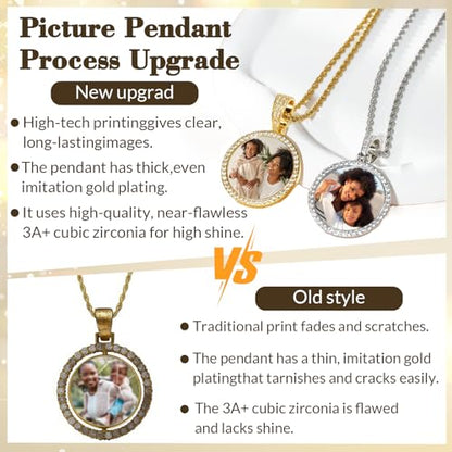 HJX Custom Circle Chain with Wings, Memorial Picture Necklace for Men Womem - color: 5-NP round