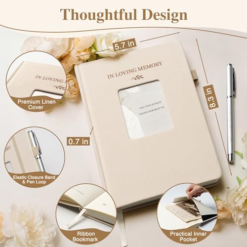 Guided Grief Journal Sympathy Gift Set with Photo Frame Cover | Pocket Hug Coin Keychain & Engraved Pen ,Bereavement, Remembrance, Loss of Loved One, Mother, Father Memorial Gifts (Linen) - style: Guided Grief Journal