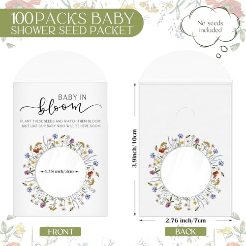 Fumete 100 Pack Classic Style Baby in Bloom Baby Shower Favors Baby in Bloom Seed Packets Wildflower Seeds Party Favor with Window Envelopes Resealable Organizer Storage Bag for Gender Reveal Party - style: Classic