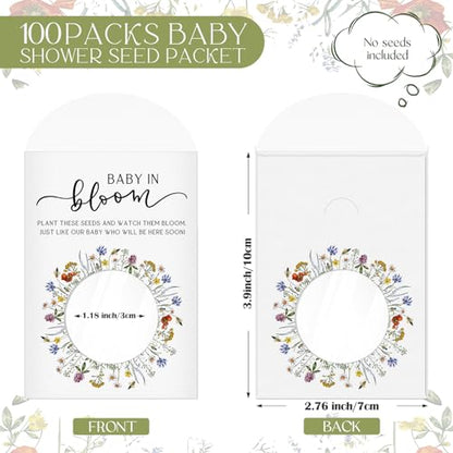Fumete 100 Pack Classic Style Baby in Bloom Baby Shower Favors Baby in Bloom Seed Packets Wildflower Seeds Party Favor with Window Envelopes Resealable Organizer Storage Bag for Gender Reveal Party - style: Classic