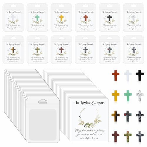 36 Sets Pocket Hug Token Gift Bulk Hug Cards with Heart Shape Natural Stones, Sympathy Cards for Funeral Favors, Funeral Thank you cards, Bereavement thank you cards, celebration of life ideas
