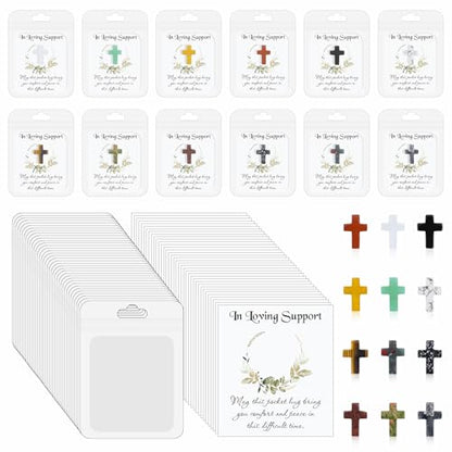 36 Sets Pocket Hug Token Gift Bulk Hug Cards with Heart Shape Natural Stones, Sympathy Cards for Funeral Favors, Funeral Thank you cards, Bereavement thank you cards, celebration of life ideas