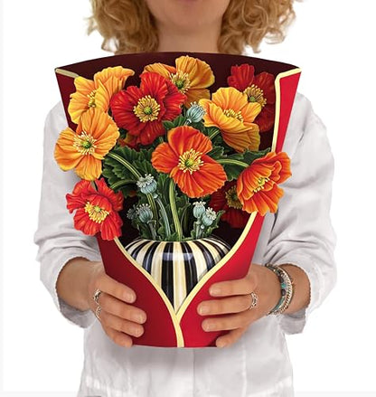 Freshcut Paper Pop Up Cards, French Poppies, 12 Inch Life Sized Forever Flower Bouquet 3D Popup Greeting Card, Birthday Cards, Thank You Card, Blank Notecard & Envelope - color: French Poppies New, size: Classic
