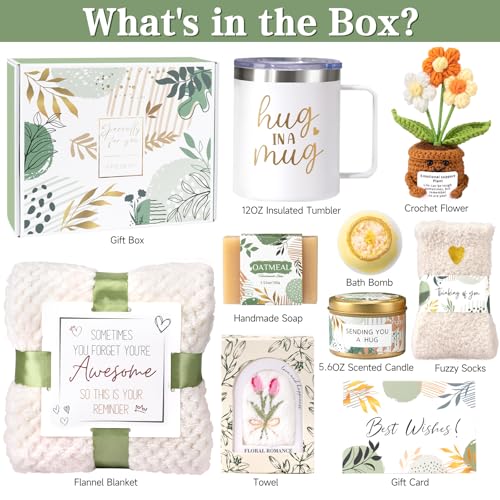Get Well Soon Gift Baskets for Women, Sending Warmth Gift, Self Care Gifts, Spa Care Package After Surgery Inspirational Thinking of You Sympathy Gift, Birthday Mother's Day Easter Gifts - color: White