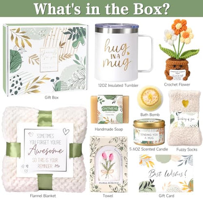 Get Well Soon Gift Baskets for Women, Sending Warmth Gift, Self Care Gifts, Spa Care Package After Surgery Inspirational Thinking of You Sympathy Gift, Birthday Mother's Day Easter Gifts - color: White