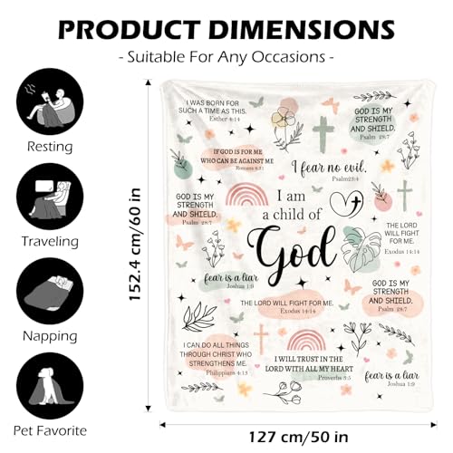 Christian Gifts for Women - I Am a Child of God Blanket 60"x50", Inspirational Religious Birthday Gifts for Women Mom Sister Friends, Christmas Baptism Catholic Spiritual Jesus Faith Bible Prayer - color: Christian2