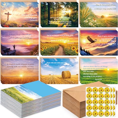 100 Sets Bible Verse Cards, with Envelopes Stickers, Landscape | Christian Greeting Cards, Religious Encouragement Note Scripture Inspirational for Baptism, Birthday, Wedding, Friends Gifts - style: Landscape
