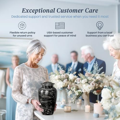 Cremation Urns for Human Ashes Adult Female & Male - Large (10.5H x 6.25W) | Handcrafted Urn for Human Adult Man & Woman - Decorative Funeral Urns - Memorial Urn with Black Marble Finish - size: Large, style: Black Marble Finish