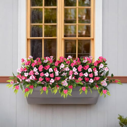 Hommyea Artificial Flowers for Outdoor, 2 PSC UV Resistant Fake Plants - color: Rose Pink