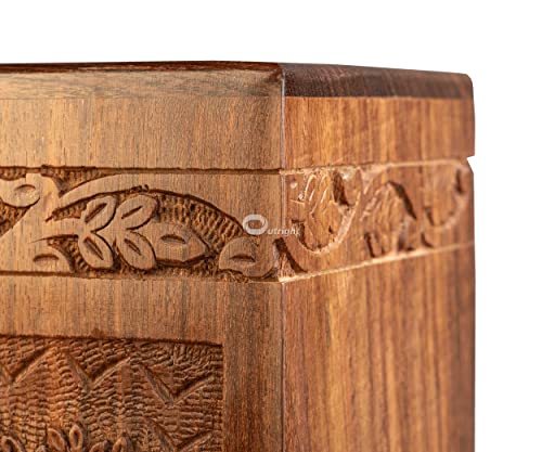 Outright Cremation Urns for Adult Human Ashes - Adult Large Wooden Urn Handcrafted for Funeral and Burial - Tree of Life Memorial Burial for Male and Female (Natural, L, 6.25 x 6.25 x 11.25 inches)