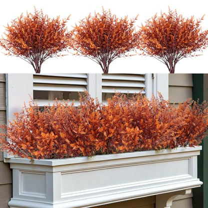 RECUTMS Outdoor Faux Plant Fall Fake Plant UV Resistant Artificial Greenery - color: Brown, size: 8 Bundles