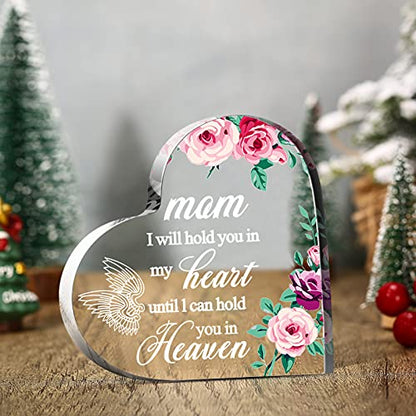 Blulu Sympathy Gift Loss of Mom Acrylic Heart Keepsake,4 x 4 x 0.4 Inches | Memorial for Loss of Loved One, Bereavement Condolence Decor, Grieving Sympathy Angel Keepsake Wings Floral Print - size: 4 x 4 x 0.4 Inches