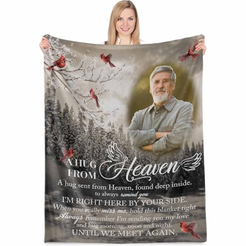 D-Story A Hug from Heaven Custom Memorial Blanket with Photos for Loss of Loved One, Loss of Husband Sympathy Gift Personalized Sympathy Blanket for Loss of Dad - color: Hug Heaven Brown