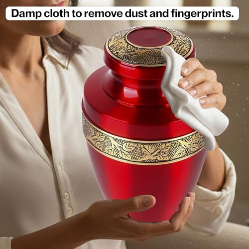CLEENTABLE Metal Cremation Urn for Human Ashes, Red & Gold - color: Red Yellow, size: Hand-Etched Leaf - 7x11"