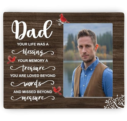 Dad Memorial Wooden Picture Frame, In Loving Memory Remembrance Photo Frame Gifts for Daddy, Bereavement Sympathy Wooden Frame for Loss of Father, 4x6 inch Photo - style: Dad Memorial