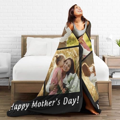 Custom Halloween Blanket Gift for Kid Boy Girl, Personalized 4 Photo Blanket, HD Printing Customized Flannel Throw Blanket Gifts for Mom Dad Couple Girlfriend Boyfriend Wife Husband - color: 4-photo-text