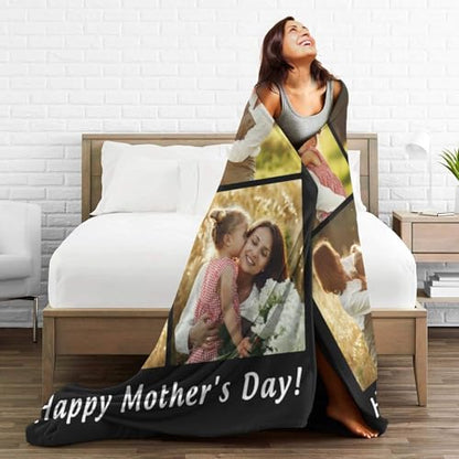 Custom Halloween Blanket Gift for Kid Boy Girl, Personalized 4 Photo Blanket, HD Printing Customized Flannel Throw Blanket Gifts for Mom Dad Couple Girlfriend Boyfriend Wife Husband - color: 4-photo-text