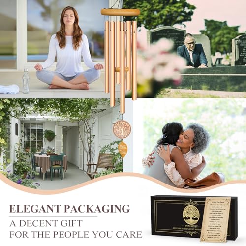Memorial Wind Chimes for Loss of Loved One, Sympathy Wind Chimes with Tree of Life, Remembrance in Memory of Mom Dad, Bereavement and Condolence Memorial Gifts(Rose Gold) - size: B-Golden-Loved One