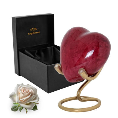 Heart Urn with Stand & Box Keepsake Urn for Human Ashes Mini Cremation Urn for Men & Women (Red) - color: Red