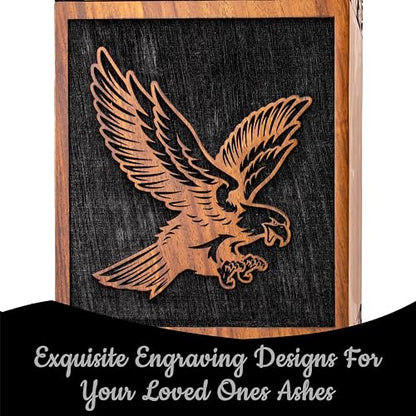 Urns for Human Ashes Adult Man - Funeral Urns, Wooden Urn, Burial Urns, Cremation Urns, Urn for Human Ashes Adult Female, Decorative Urn (Black, Extra Large, Single Eagle) - size: Extra Large
