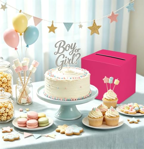 SietDESEO Hot Pink Card Box with Slot Money Gift Card Box Holder for Party Wedding Reception Birthday Graduation Bridal Shower Baby Shower Diaper Raffle Box - color: HOT PINK CARD BOX, size: 7.8 X 7.8 X 7.8 INCH