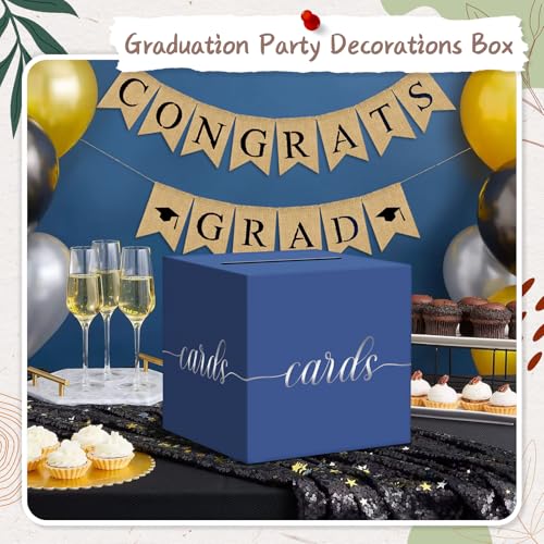 Elegant Card Box for Party, Silver Foil Graduation Card Box, Navy Blue - color: Blue and Silver Foil