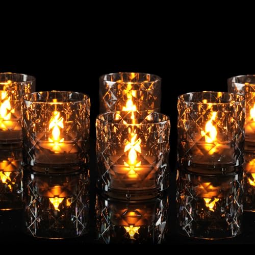 Homemory 2" Gray Acrylic Votive Candle & Holders with Auto Timer, 6 Pack | 6h auto timer, flicker Warm White glow, Pre-installed batteries, shatterproof acrylic, waxless smokeless, holiday party decor - color: Gray, size: 6 Pack