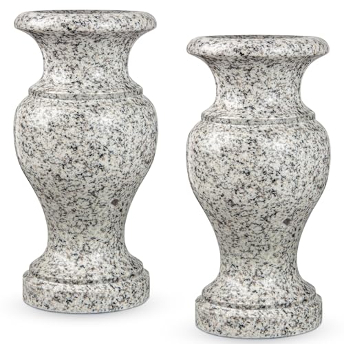 Cemetery Vase, Turned Granite Vase Polished, Memorial Stone Vases with Draining Holes for Home Tabletop, Cemetery Flowers, Grave Headstone Decorations (2Pcs, Grey) - color: Gray