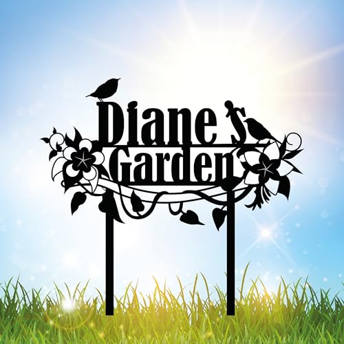 Personalized Flower and Bird Metal Garden Stake, Bird Garden Sign, Custom Flower Yard Decor, Mom's Garden Gift, Gardener Family Name Sign, Patio Home Gift, Yard Art, Housewarming Gift - color: Cstmdesign15