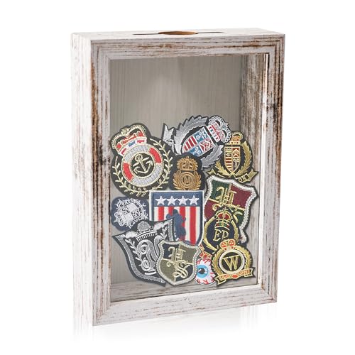 Top Loading Shadow Box , Shadow Box with Slot on Top,Wood & Real Glass Display Case Frame Ready to Hang Memory Box , Pins, Awards, Medals, Wedding and Photos, Wthie, 5x7 - color: White, size: 5*7