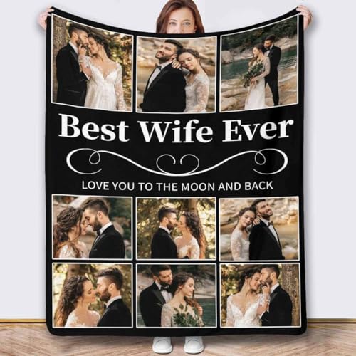 Newcos Customized Picture and Text Blankets Personalized 9 Photos Best Wife Ever Throw Blankets for Adult Father Mother Custom Gift Blanket for Birthday Christmas Valentines Meaningful Day - color: Pattern 11