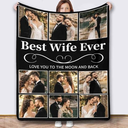 Newcos Customized Picture and Text Blankets Personalized 9 Photos Best Wife Ever Throw Blankets for Adult Father Mother Custom Gift Blanket for Birthday Christmas Valentines Meaningful Day - color: Pattern 11