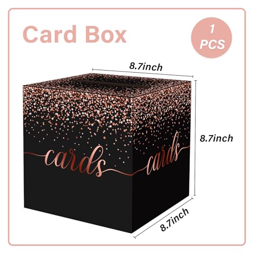 Black and Rose Gold Card Box for Party, 8.7", 1 Pack | Gift Card Box Money Box, for Birthday, Wedding, Baby Shower, Retirement, Anniversary, Bridal Shower, Raffle Ticket - color: Black and Rose Gold Card Box