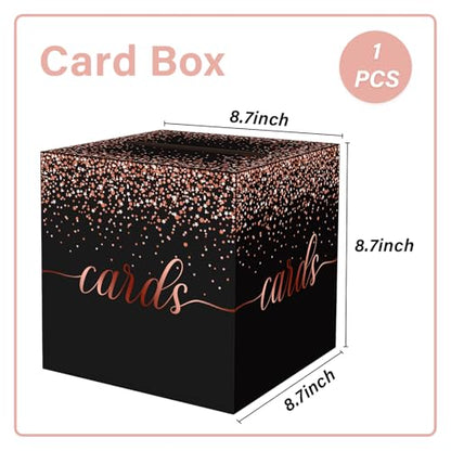 Black and Rose Gold Card Box for Party, 8.7", 1 Pack | Gift Card Box Money Box, for Birthday, Wedding, Baby Shower, Retirement, Anniversary, Bridal Shower, Raffle Ticket - color: Black and Rose Gold Card Box
