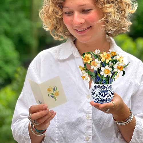Freshcut Paper Pop Up Cards, Mini English Daffodils, 6 Inch Mini Sized Forever Flower Bouquet 3D Popup Greeting Cards, Birthday Cards, Get Well Gifts, Blank Notecard & Envelope (Pack of 3) - color: English Daffodils, size: Mini (Pack of 3)