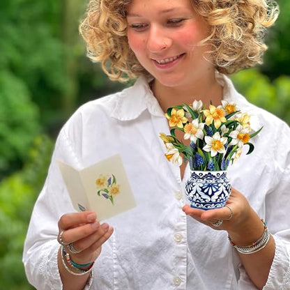 Freshcut Paper Pop Up Cards, Mini English Daffodils, 6 Inch Mini Sized Forever Flower Bouquet 3D Popup Greeting Cards, Birthday Cards, Get Well Gifts, Blank Notecard & Envelope (Pack of 3) - color: English Daffodils, size: Mini (Pack of 3)