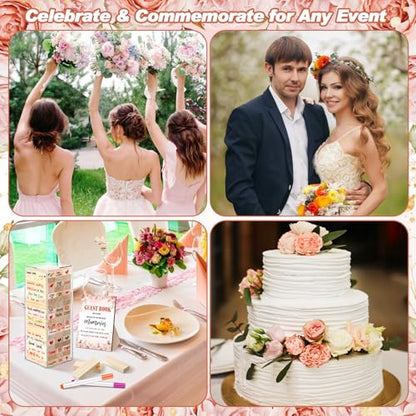 Beeveer 80 Pcs Wedding Guest Book Alternative Wooden Block Guest Book for Wedding Sign in Bridal Shower Decoration 54 Pcs Wooden Block Bridal Shower Game for Sign in, Reception(Floral) - style: Floral