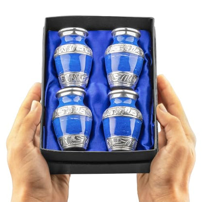 Marbled Metal Keepsake Urns Set of 4 for Human Ashes, Blue - color: Blue, size: Small (Set of 4)
