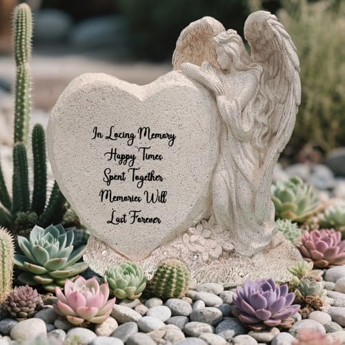 Cross Camellia Solar Garden Lights Outdoor,Polyresin LED Angel Garden Stone,Glow Angel Shape Lamp Garden Decor, Light Waterproof Landscape Night Lights for Lawn/Patio/Path Memorial Statue