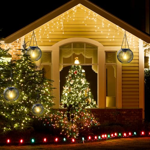 Solar Lantern Outdoor Waterproof,Hanging Solar Lights,2 Pack,Black | Solar Lantern Outdoor, Hanging Lights Outdoor Garden Metal Lanterns Decorative Waterproof Tree for Yard Patio
