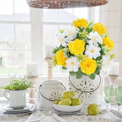 Cemetery Flowers for Grave 2pcs Artificial Yellow Rose for Outdoors - color: Yellow White-2pcs